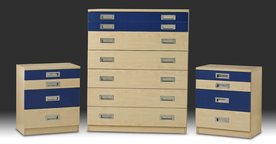 Cajoneras de Madera con frente solapado liso y tirador embutido